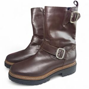 FABIANELLI Made In Italy Leather Mid Lug Booties With 2 Buckles, SZ 9